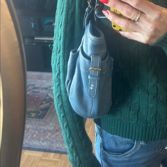 Italian Leather Blue Satchel Soft Pebbled Spring Shoulder Bag w/ Charm & Wallet - Picture 14 of 16